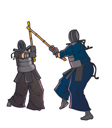 Two kendo fighters in traditional clothesの写真素材