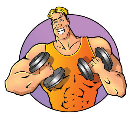 athletic man with dumbbellsの写真素材