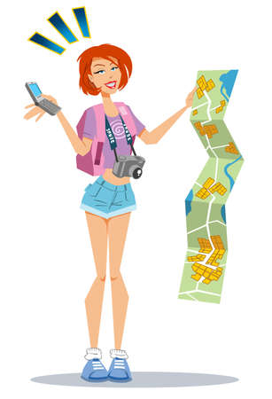 tourist with map and phoneの写真素材