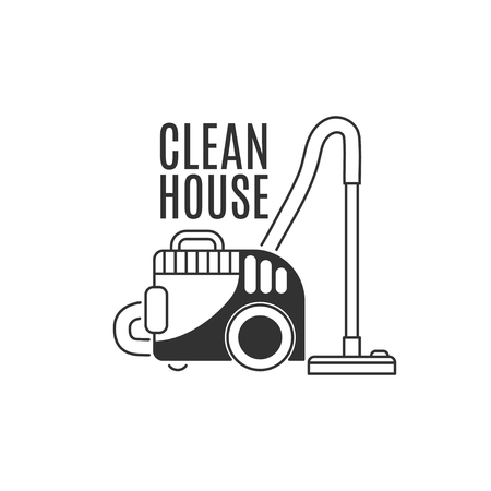Vacuum cleaner in line style. Vector logo temlate isolated on a white background.のイラスト素材