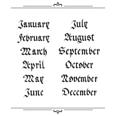 handwritten calendar in the Gothic style. vector illustration isolated on a white backgroundのイラスト素材