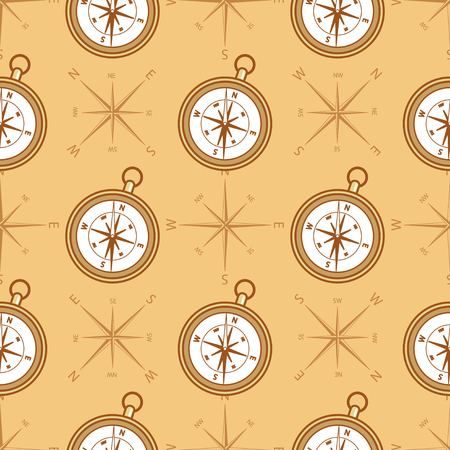 Seamless pattern with compass on a beige background.のイラスト素材