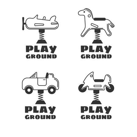 Four logo in line style for a kids playground. Vector icon set isolated on a white backgroundのイラスト素材