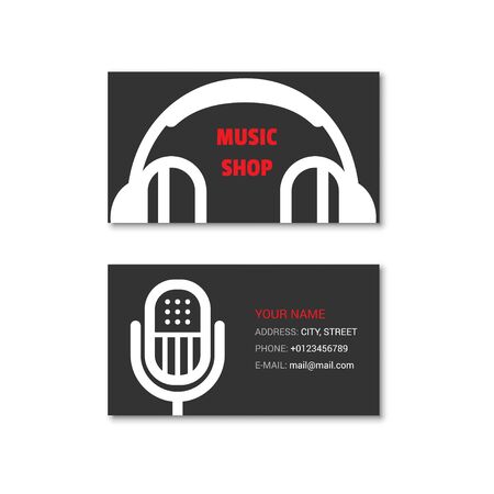 Simple business card of music shop. Vector illustration isolated on a white background.のイラスト素材