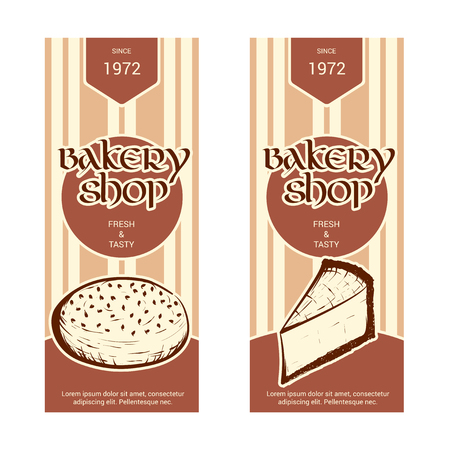Set of vertical banner for bakery shop. Hand drawn sketch. Vector illustration isolated on a white background.のイラスト素材