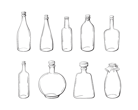 Sketch bottles. Vector illustration isolated on a white background.のイラスト素材