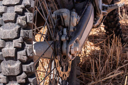 Lugged wheel of a dirt bikeの写真素材