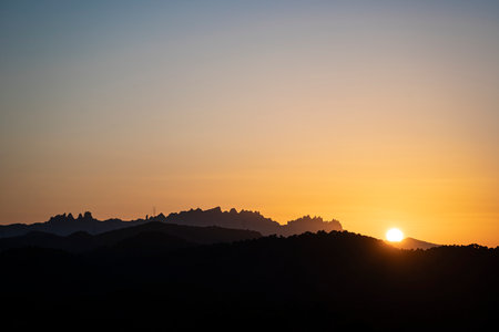 beautiful skyline sunset in Montserrat mountain, Cataloniaの写真素材