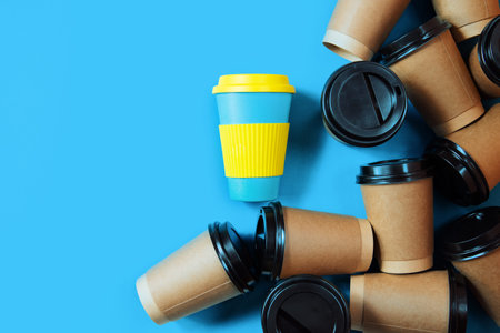 zero waste concept Stylish reusable eco coffe Multiple cardboard cups