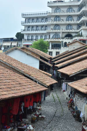 KRUJE,ALBANIA - 21 MAY 2017:Traditional Ottoman market in Kruja, cardのeditorial素材