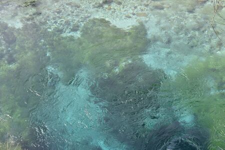  Saranda, Albania-19 March 2017:Beautiful turquoise spring Blue Eye. cold water flow to the surface from under ground. .popular tourist attraction, the clear blue water more than fifty meters deep.の写真素材