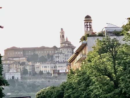 Aerial view of Bergamo, Lombardy,Italy.Historic city.PRAY FOR iTALYの写真素材