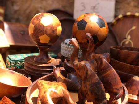 Sale of wooden souvenirs on the streets of the old city ,の写真素材