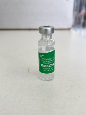 Close up Vial of Astrazeneca Covid-19 vaccine.のeditorial素材