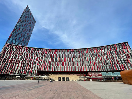 Tirana, Albania - May 2021: New stadium in Tirana city centerのeditorial素材