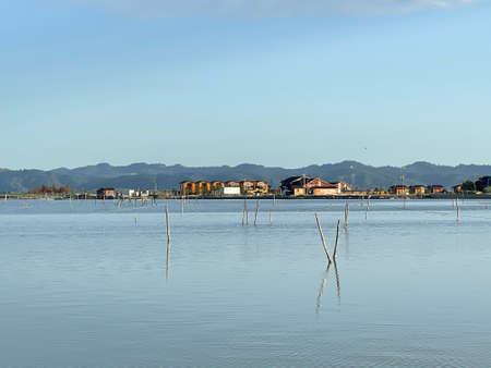 Tranquil landscape of lake water.Nature background. copy spaceの写真素材