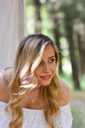 Portrait of beautiful woman beauty female model with blonde hair.のeditorial素材