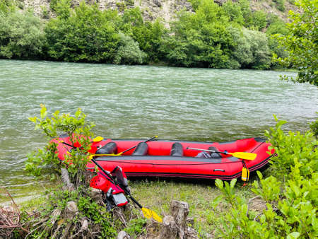 White water rafting equipment. Summer holidays concept. Visit Albania.の写真素材