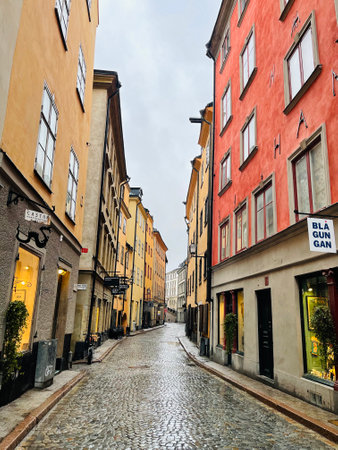 Narrow street of the old town the oldest part of Stockholm, Sweden.のeditorial素材