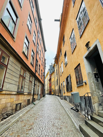Narrow street of the old town the oldest part of Stockholm, Sweden.のeditorial素材