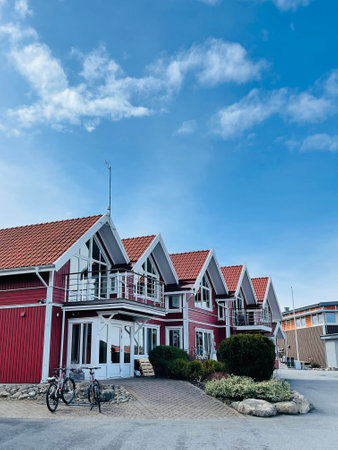 A view of red wooden houses on Donso Archipelago island .のeditorial素材