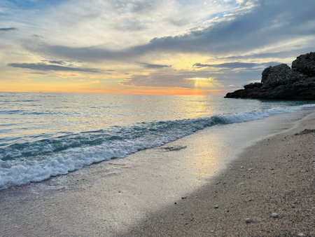 Scenic sunset over Ioninan sea in Vlore Albania .の写真素材