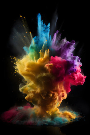 Generative Ai illustration. Colored powder explosion. Copy spaceの素材