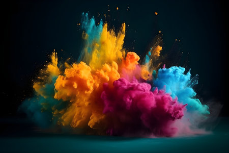 Generative Ai illustration. Colored powder explosion. Copy spaceの素材