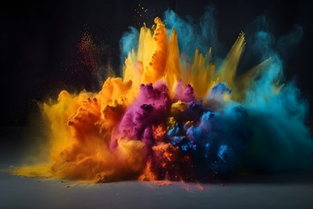 Generative Ai illustration. Colored powder explosion. Copy spaceの素材