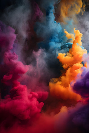 Generative Ai illustration. Colored powder explosion. Copy spaceの素材