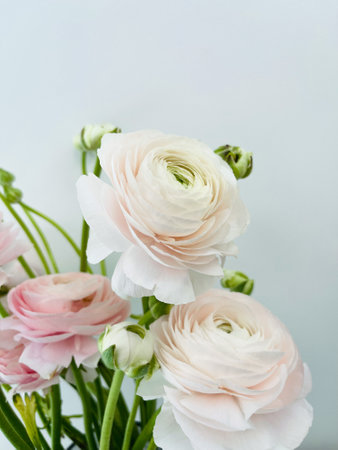 Bouquet of fresh flowers close up isolated on white background.の写真素材