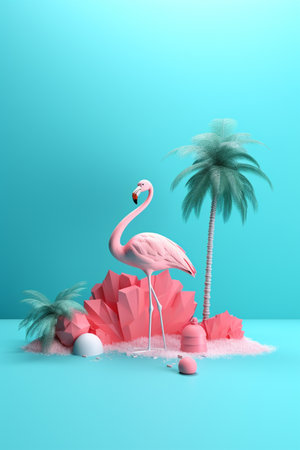 Generative Ai Illustration. Tropical background with pink flamingo.の素材