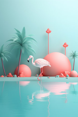 Generative Ai Illustration. Tropical background with pink flamingo.の素材