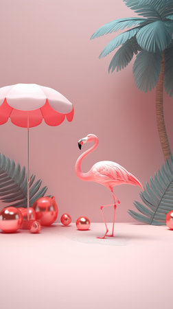 Generative Ai Illustration. Tropical background with pink flamingo.の素材
