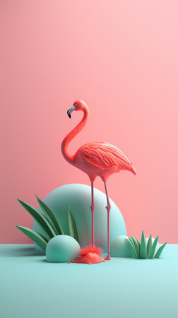 Generative Ai Illustration. Tropical background with pink flamingo.の素材