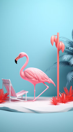 Generative Ai Illustration. Tropical background with pink flamingo.の素材