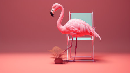 Generative Ai Illustration. Tropical background with pink flamingo.の素材