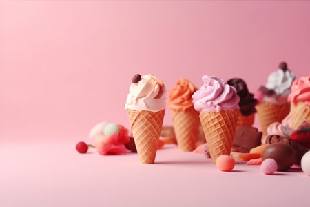Colorful ice cream on pastel background. Creative summer concept.の素材