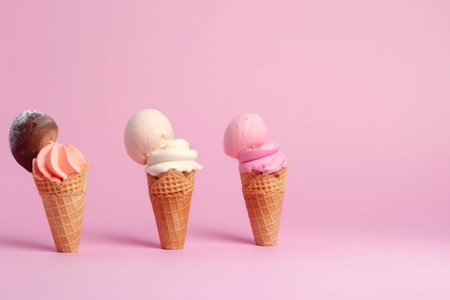Colorful ice cream on pastel background. Creative summer concept.の素材