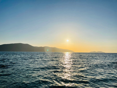Scenic sunset over Ioninan sea in Vlore Albania .の写真素材