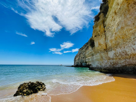 Praia do Carvoeiro, in the Algarve region, southern Portugal.の写真素材