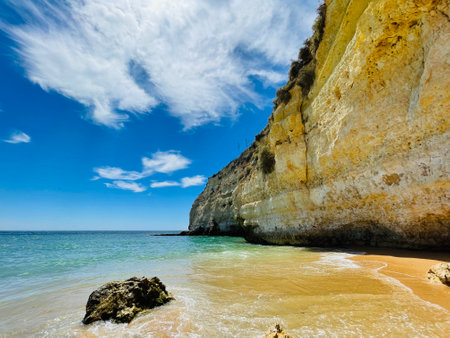 Praia do Carvoeiro, in the Algarve region, southern Portugal.の写真素材