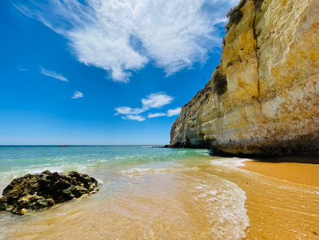 Praia do Carvoeiro, in the Algarve region, southern Portugal.の写真素材