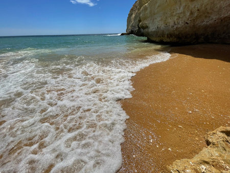 Praia do Carvoeiro, in the Algarve region, southern Portugal.の写真素材