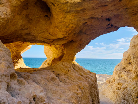 Algar seco of Carvoeiro in Algarve Portugal. Holidays concept.の写真素材