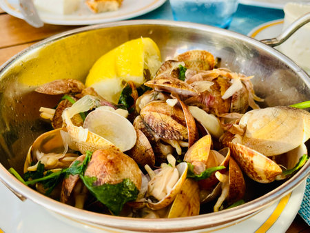 Clams in Garlic Sauce. Cooked clams with parsley,Mediterranean Cuisineの写真素材
