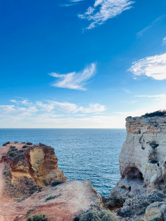 Reef formation from sandstone on the coast.Algar Seco, Carvoeiro.の写真素材