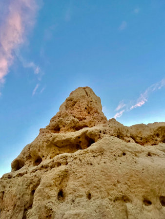 Reef formation from sandstone on the coast.Algar Seco, Carvoeiro.の写真素材