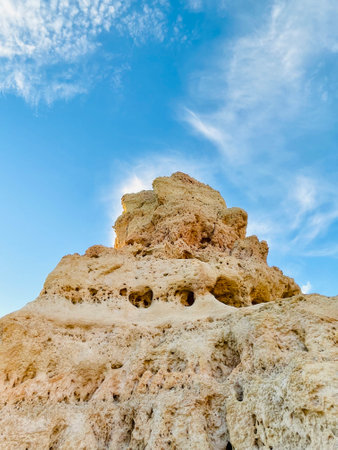 Reef formation from sandstone on the coast.Algar Seco, Carvoeiro.の写真素材