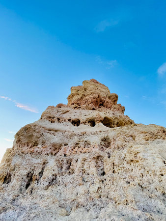 Reef formation from sandstone on the coast.Algar Seco, Carvoeiro.の写真素材